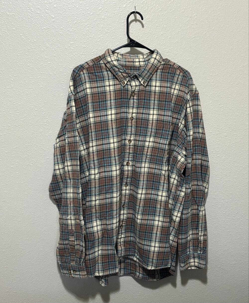 Men’s Eddie Bauer Plaid Flannel Button Down Cotton Long Sleeve Shirt XXL Tall 2X
